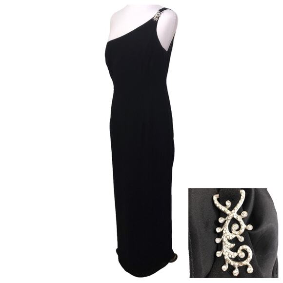 Scott McClintock Black One Shoulder Embellished Gown 14 EUC - Picture 1 of 8
